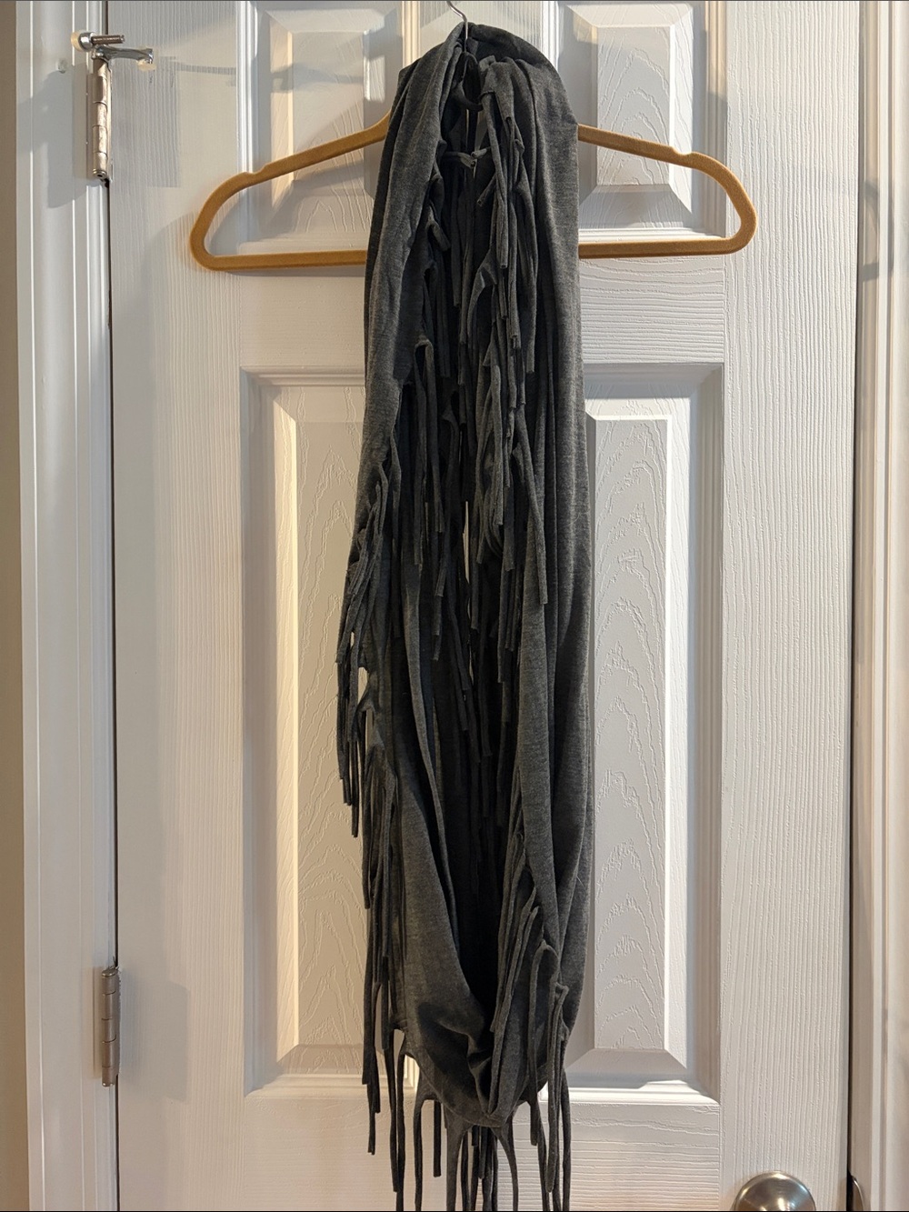 Fringed Knit Infinity Scarf - Dark Gray